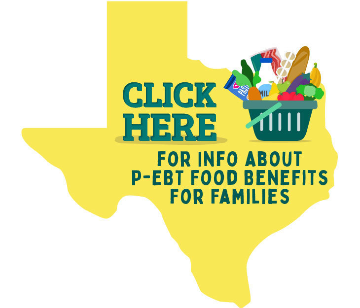 A Basket filled with Groceries on Map of Texas-P-EBT Food Benefits for Families