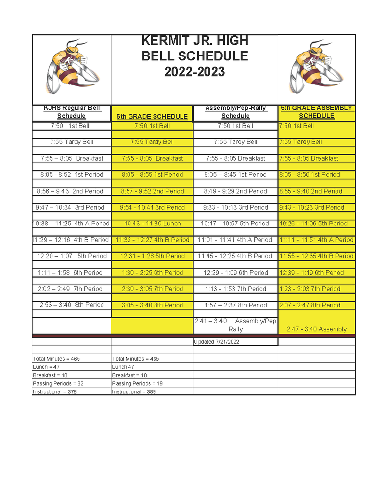KJHS Bell Schedule