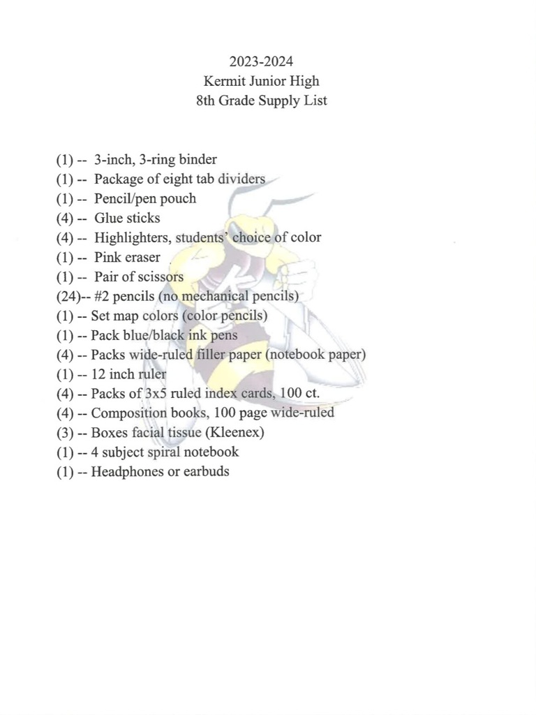 2023-23 KJH Supply List